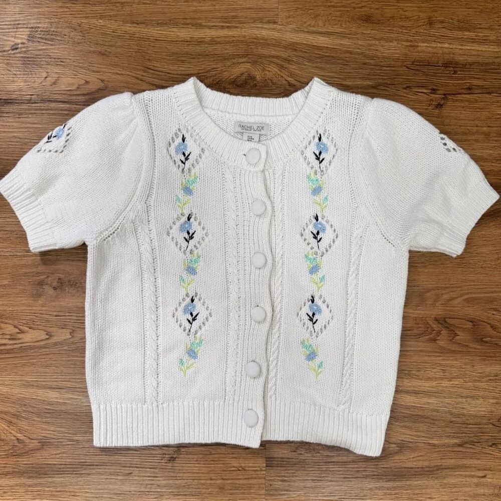 Cottage Core Embroidered Short Sleeve Cardigan